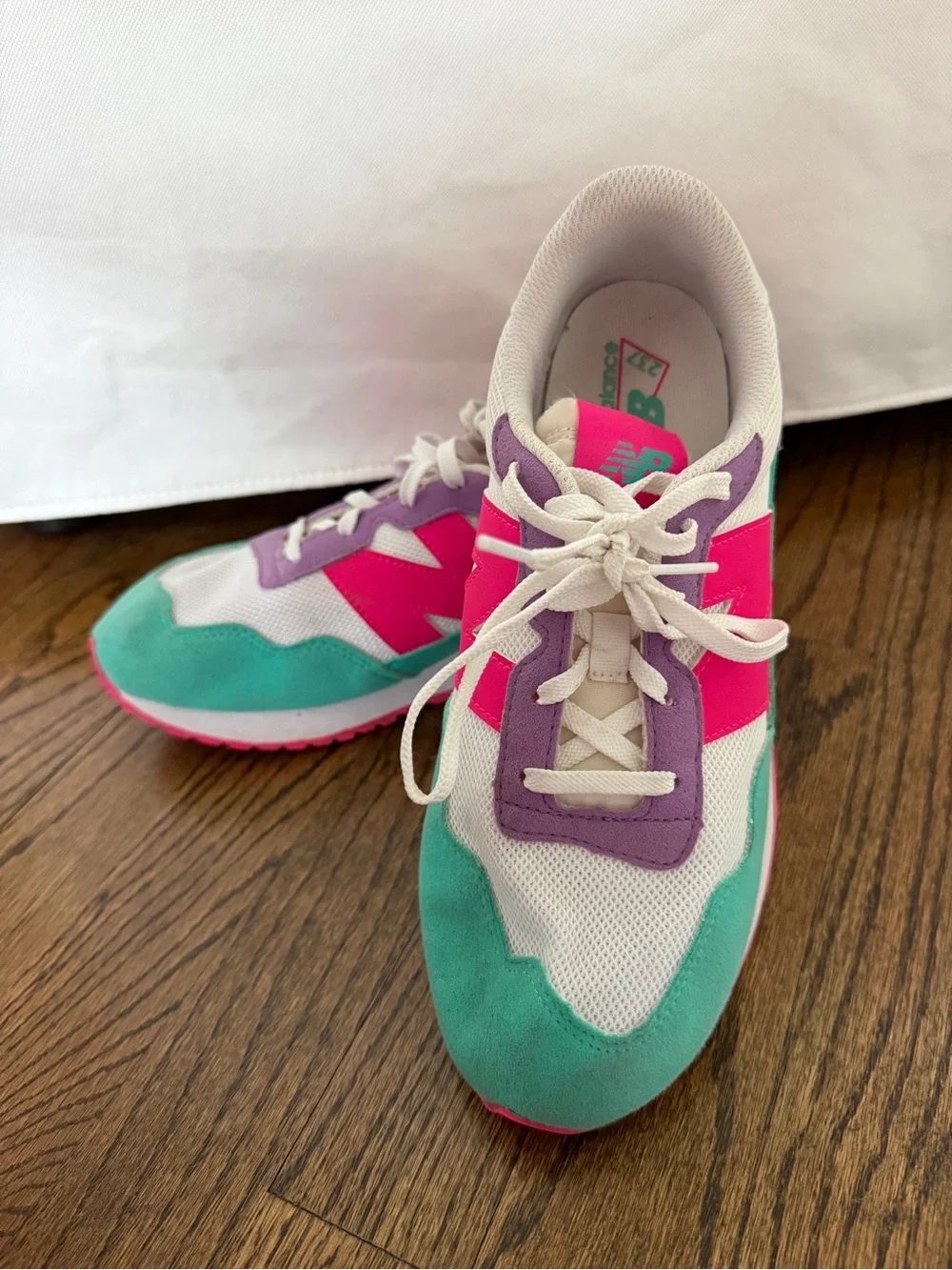 New Balance Kids Sneaker in White, Teal, Purple & Hot Pink